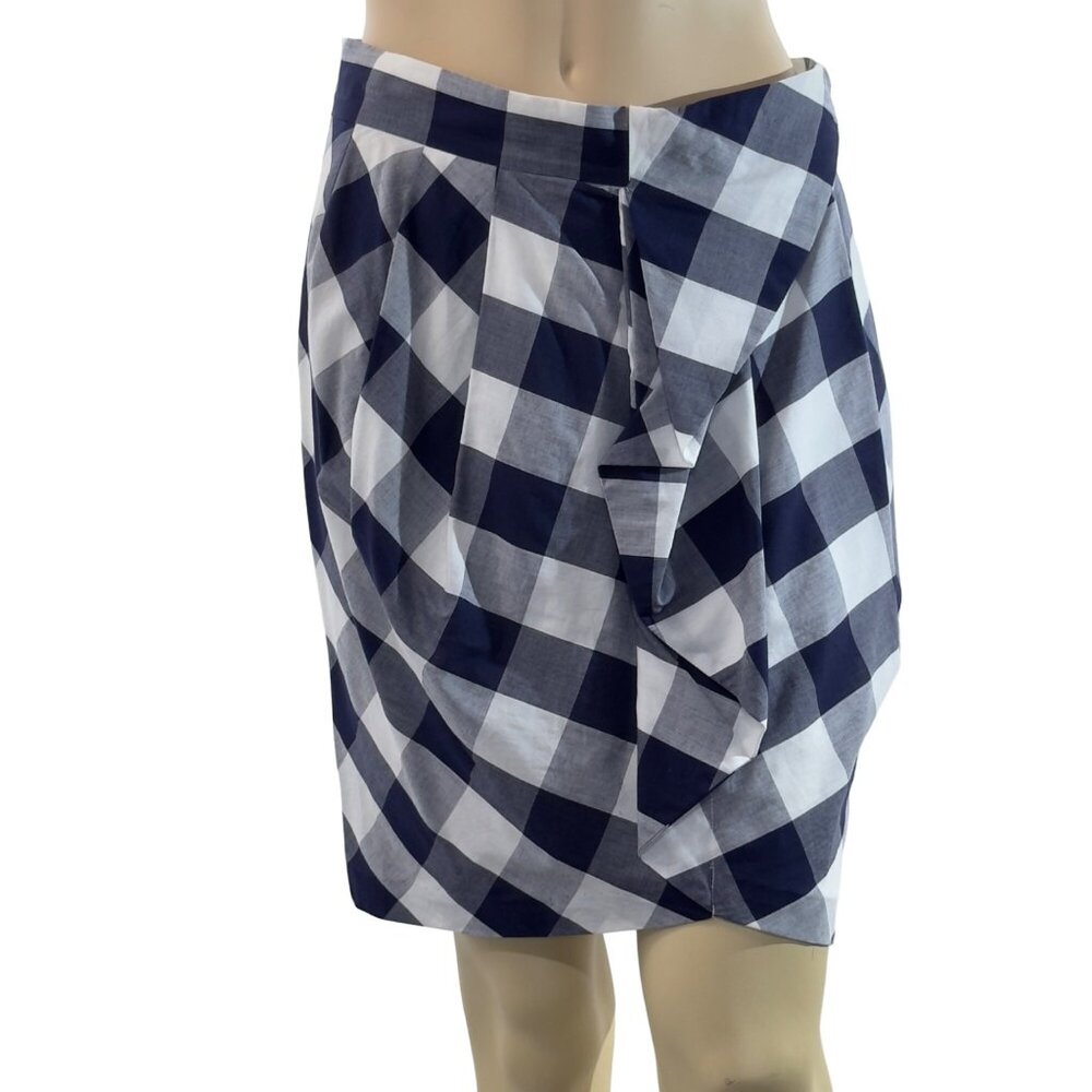 JODI ARNOLD Women's Blue & White Checkered Skirt Lined Side Pockets Size 8